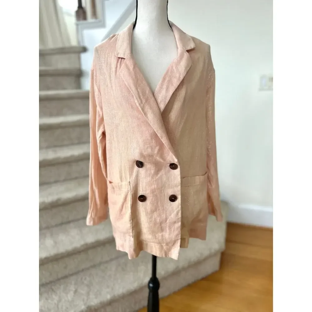 Amadi Oversize Warm Pink Silver Metallic Double Breasted Linen Blazer